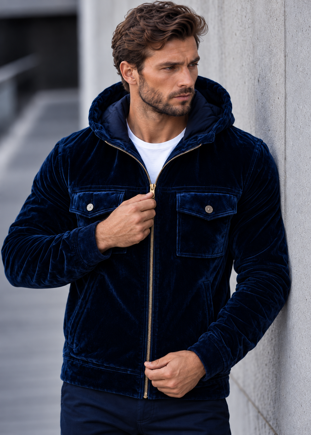Veste velours homme capuche fermeture éclair confortable - Loïc