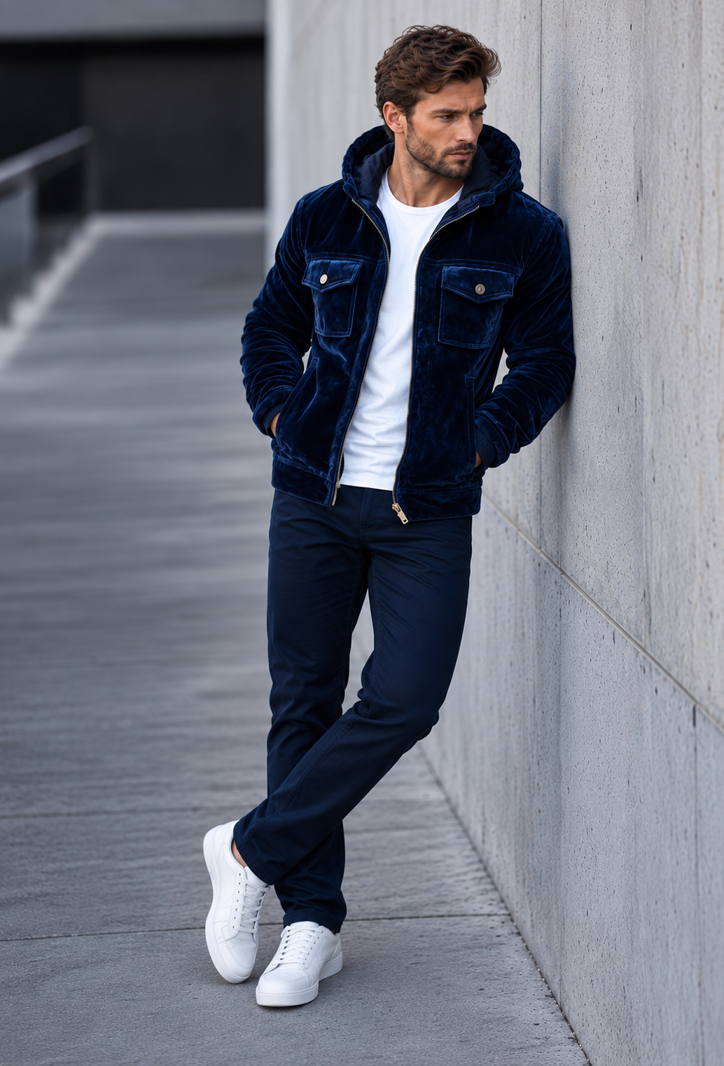 Veste velours homme capuche fermeture éclair confortable - Loïc