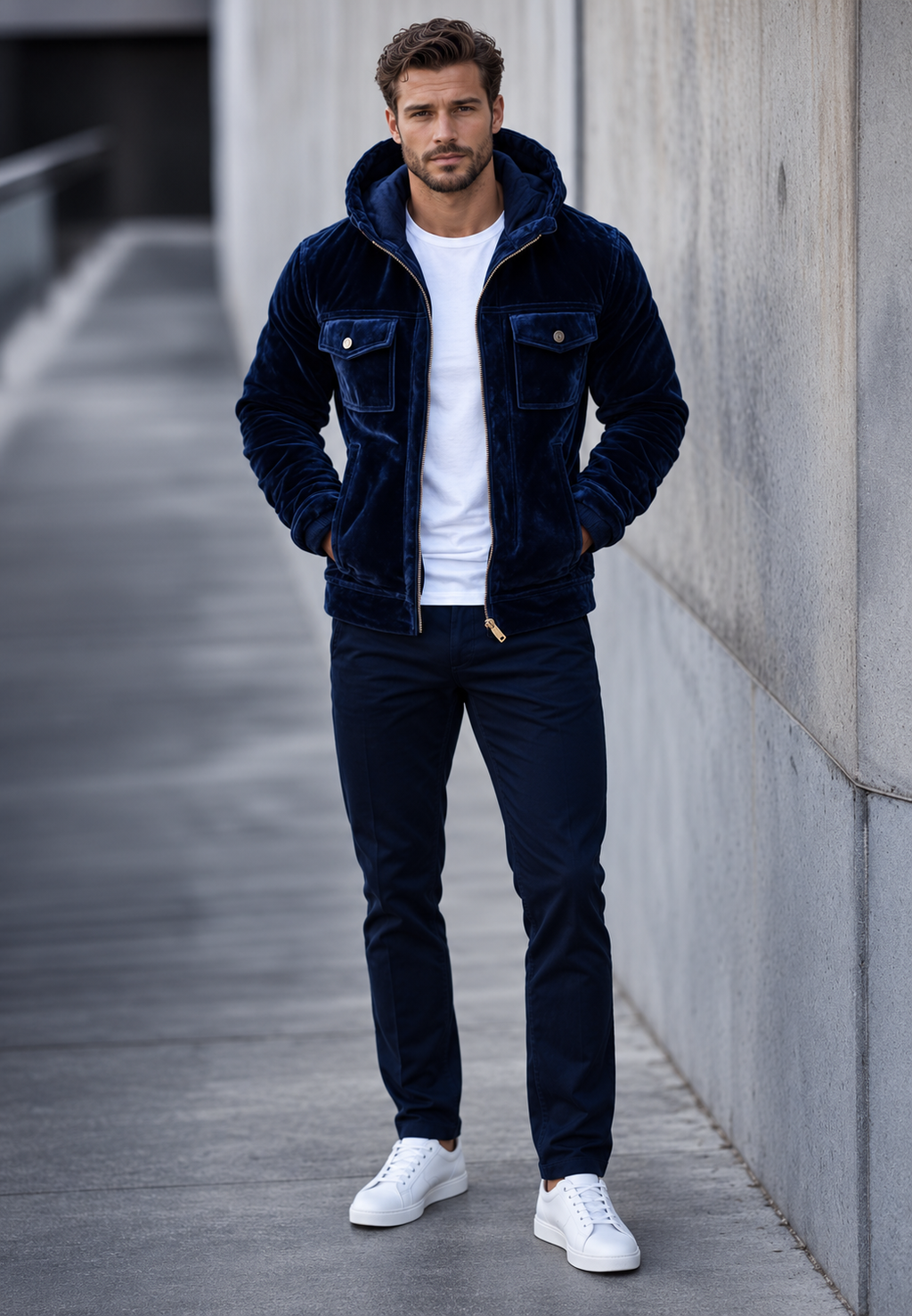 Veste velours homme capuche fermeture éclair confortable - Loïc