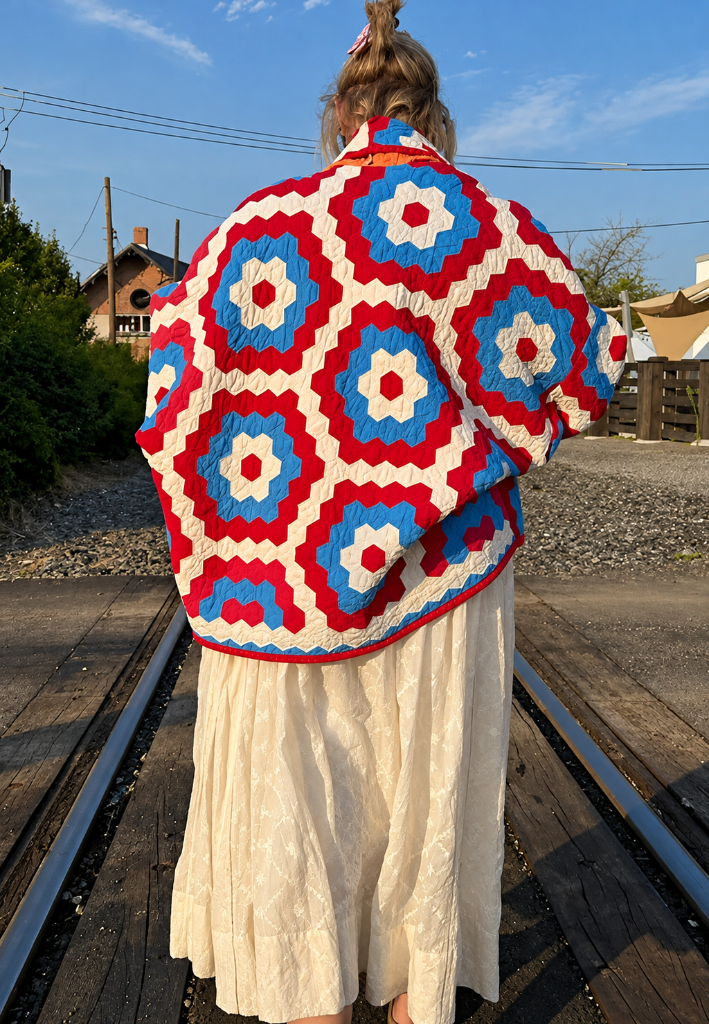 Veste kimono matelassée femme grands motifs géométriques - Odette