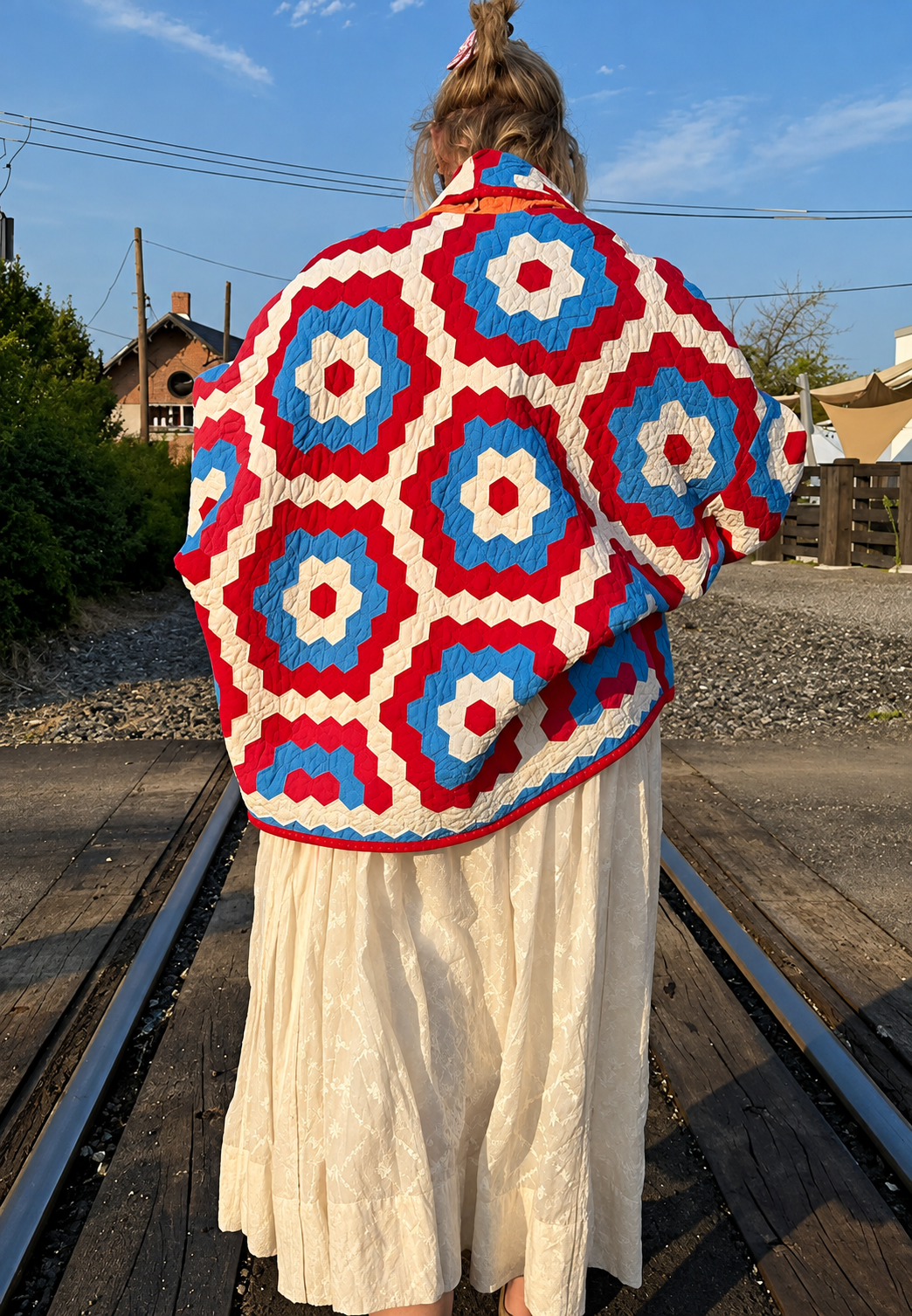 Veste kimono matelassée femme grands motifs géométriques - Odette