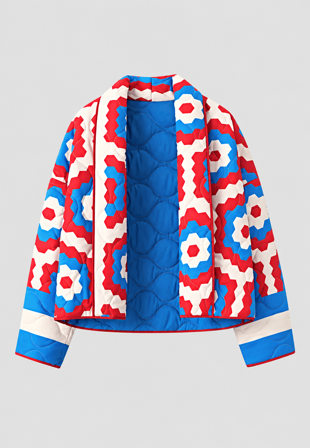 Veste kimono matelassée femme grands motifs géométriques - Odette