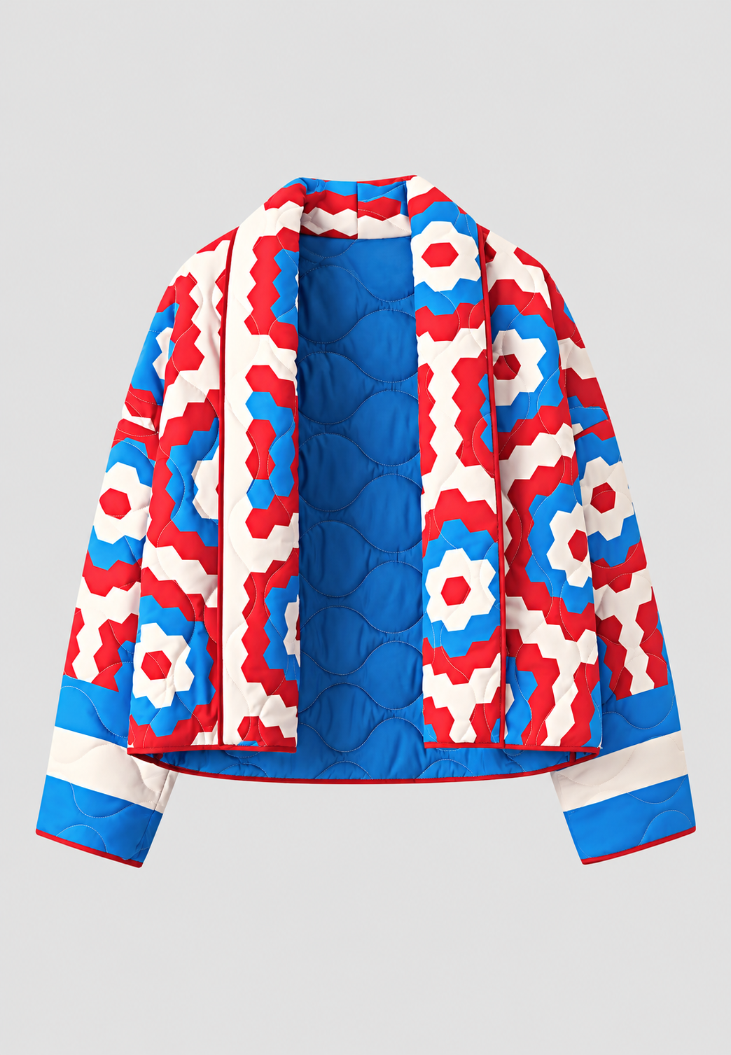 Veste kimono matelassée femme grands motifs géométriques - Odette