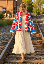 Veste kimono matelassée femme grands motifs géométriques - Odette