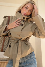 Trench court femme col montant double boutonnage ceinturé - Nora