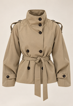 Trench court femme col montant double boutonnage ceinturé - Nora