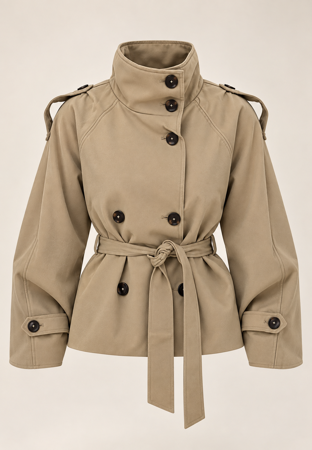 Trench court femme col montant double boutonnage ceinturé - Nora