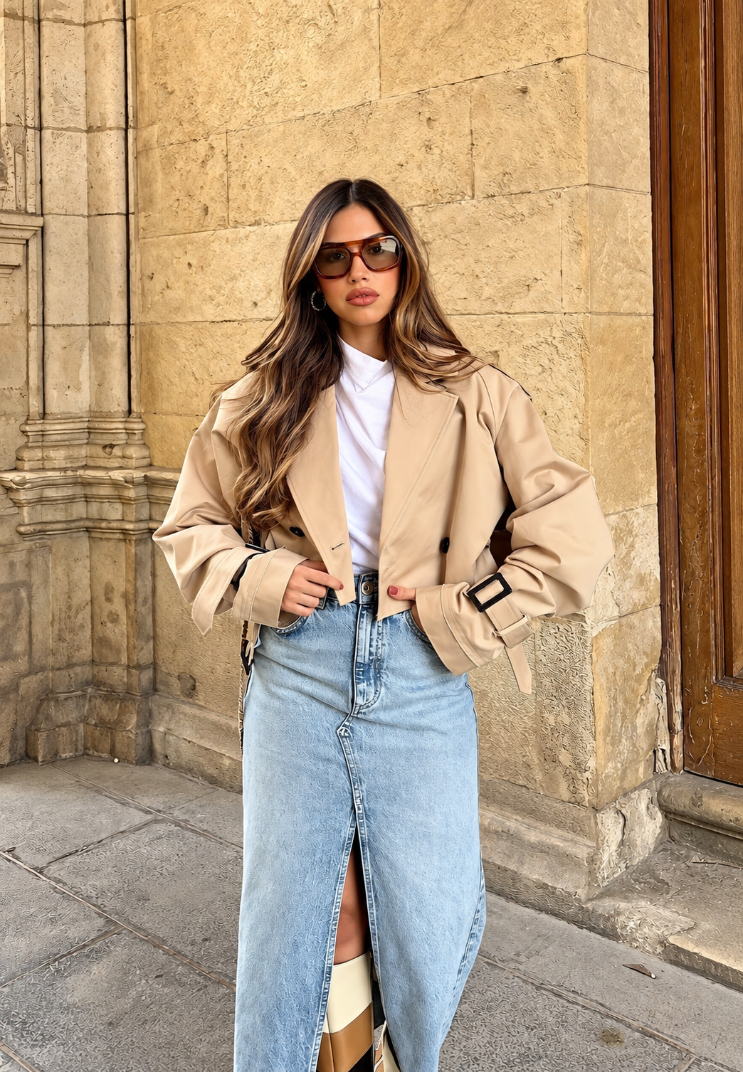 Trench court femme double boutonnage ceinture classique - Cala