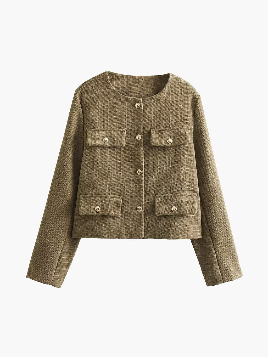 Veste courte femme tweed boutons dorés col rond chic - Miriam