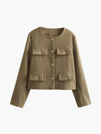Veste courte femme tweed boutons dorés col rond chic - Miriam