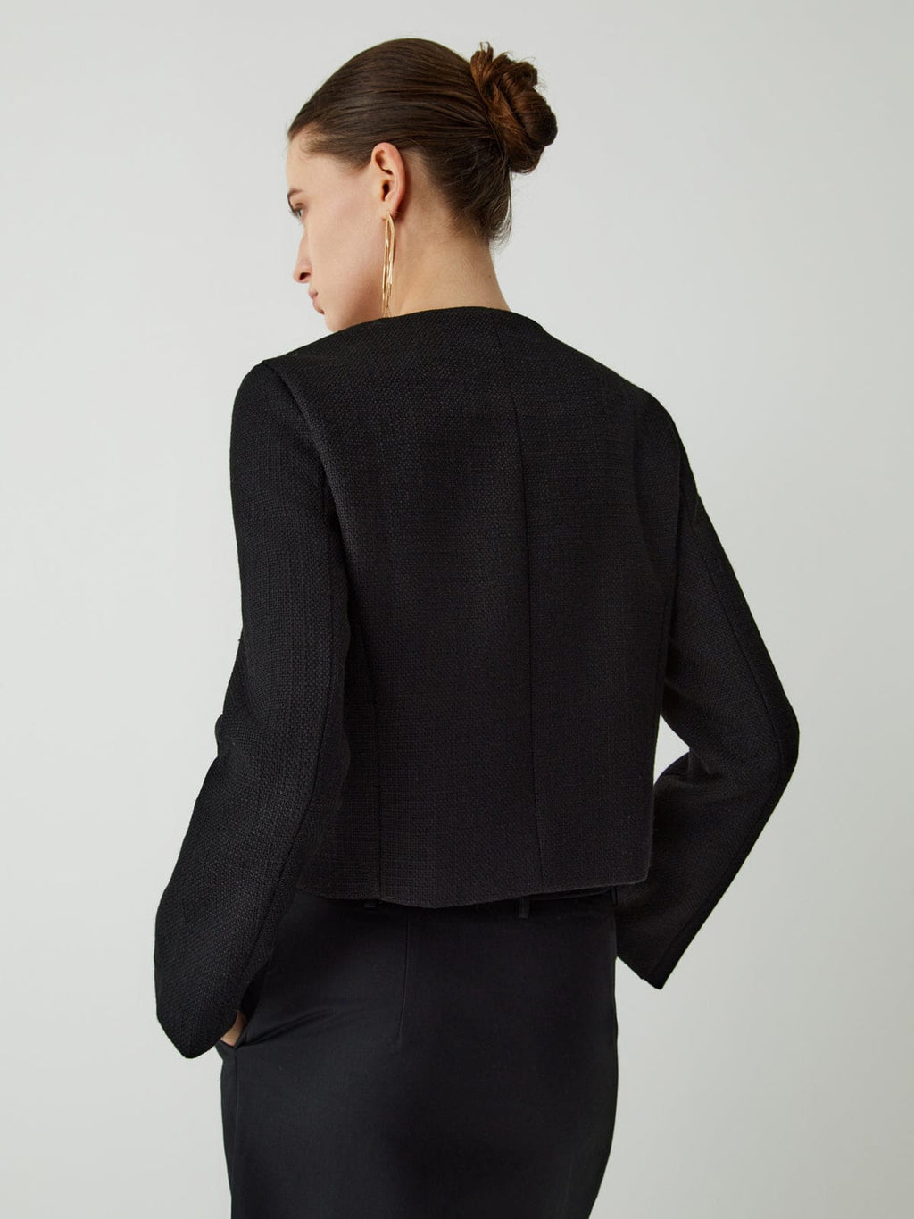 Veste courte femme tweed boutons dorés col rond chic - Miriam