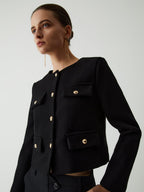 Veste courte femme tweed boutons dorés col rond chic - Miriam