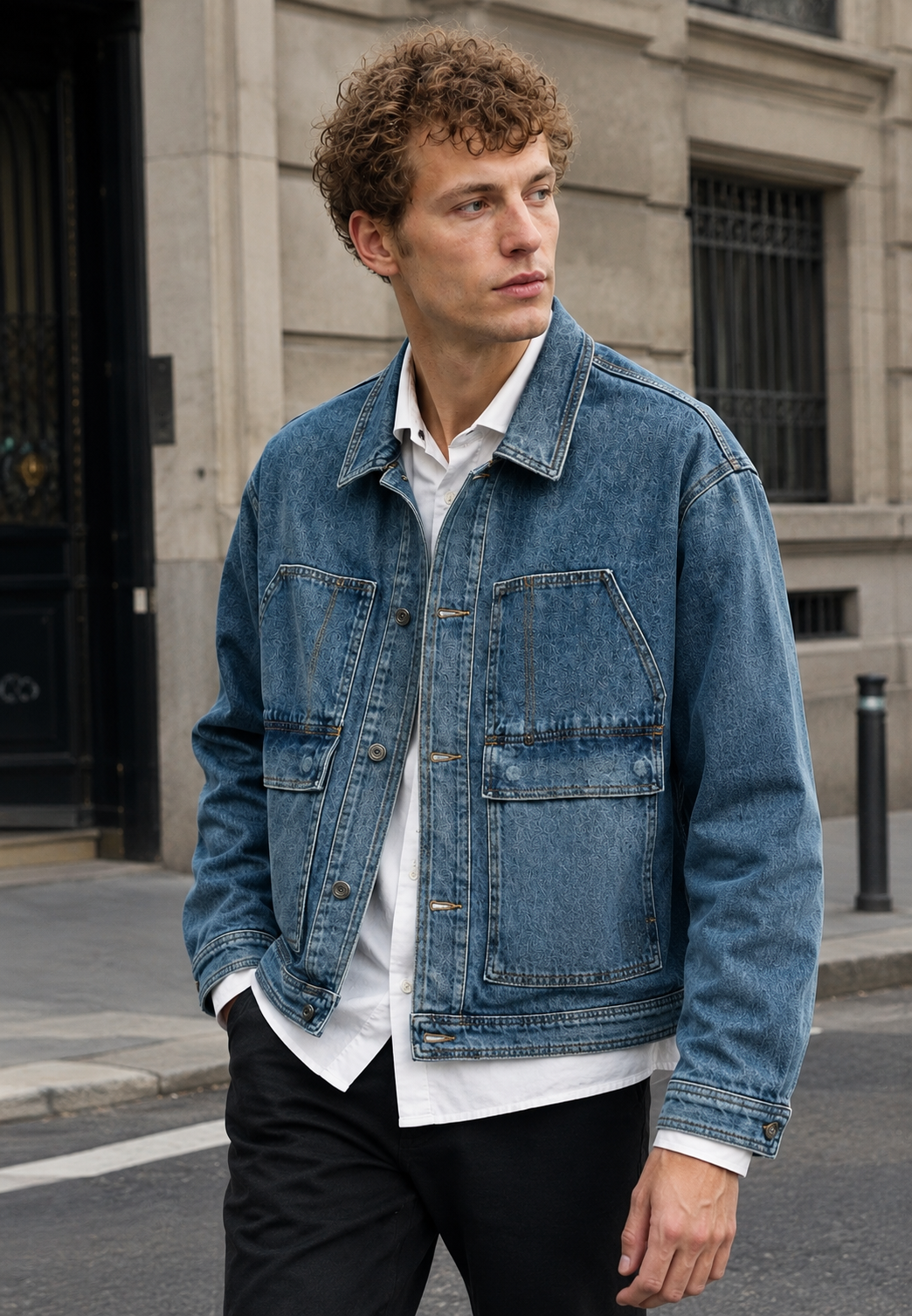 Veste jean homme grandes poches effet délavé utilitaire - Kaspar
