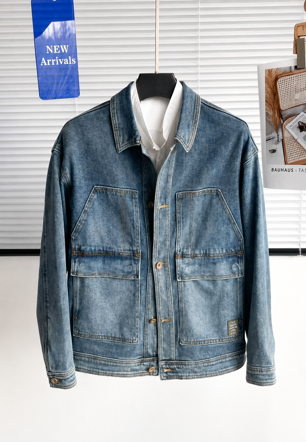 Veste jean homme grandes poches effet délavé utilitaire - Kaspar