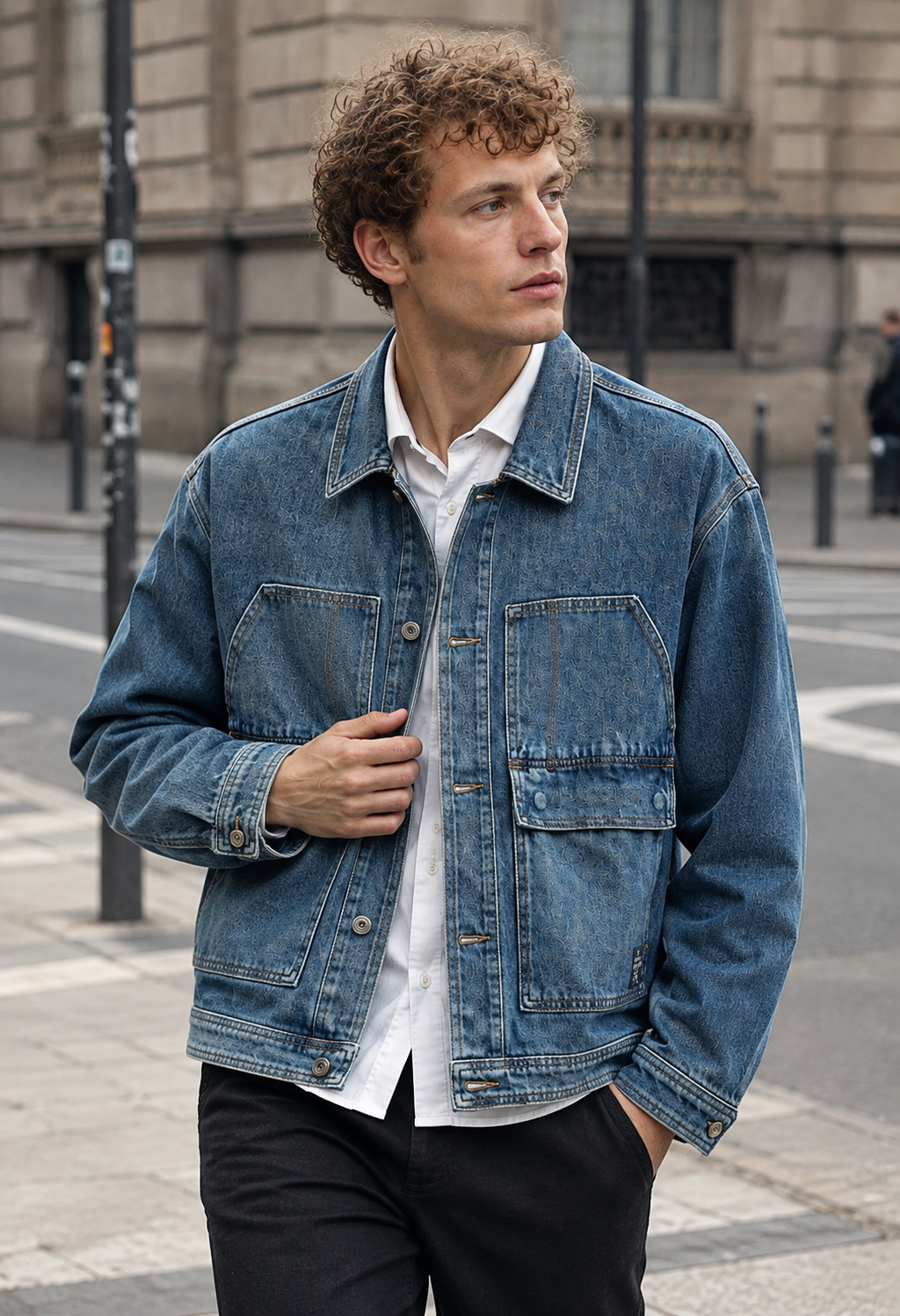 Veste jean homme grandes poches effet délavé utilitaire - Kaspar
