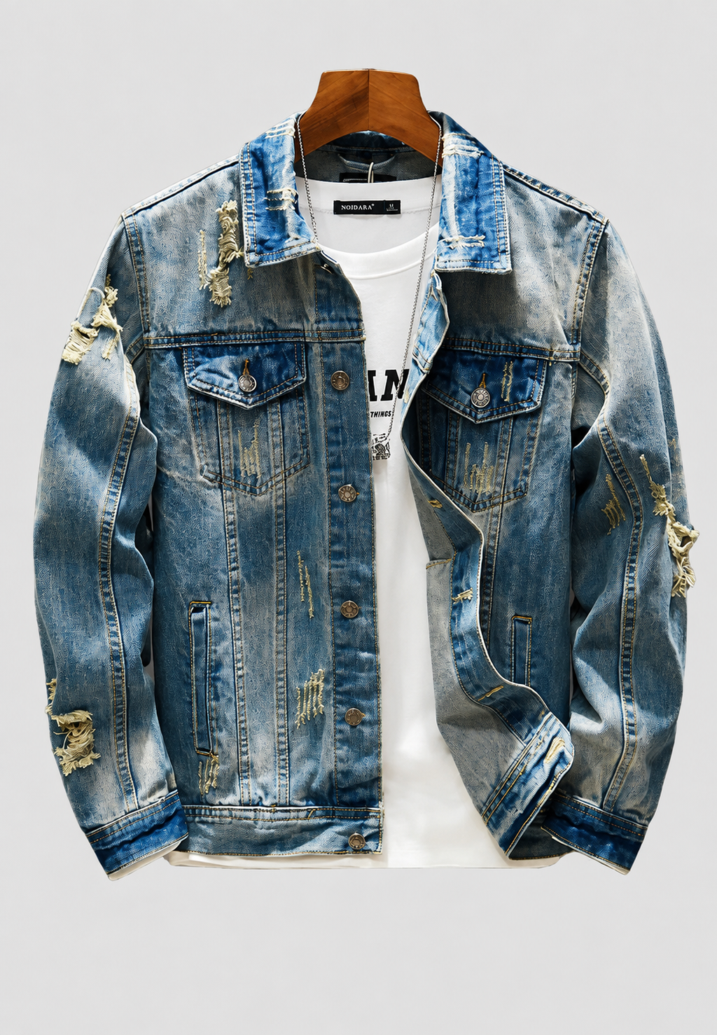 Veste jean homme coupe slim déchirée effet délavé destroy - Levon