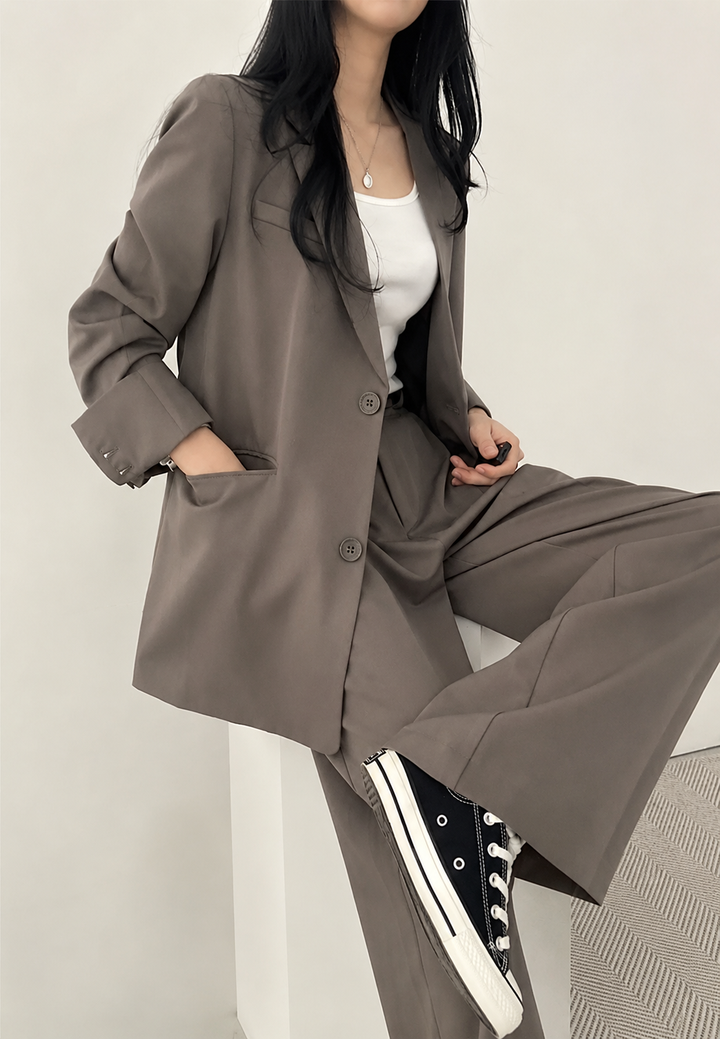 Ensemble deux pièces femme blazer pantalon droit tailleur - Athena