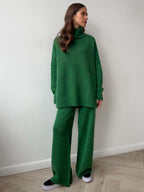 Ensemble maille femme pull col roulé pantalon large coordonné - Elske