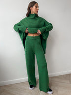 Ensemble maille femme pull col roulé pantalon large coordonné - Elske