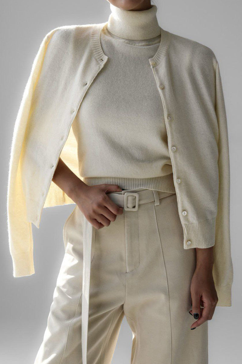 Ensemble maille femme haut col roulé sans manches cardigan court - Celia