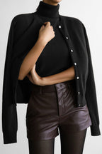 Ensemble maille femme haut col roulé sans manches cardigan court - Celia