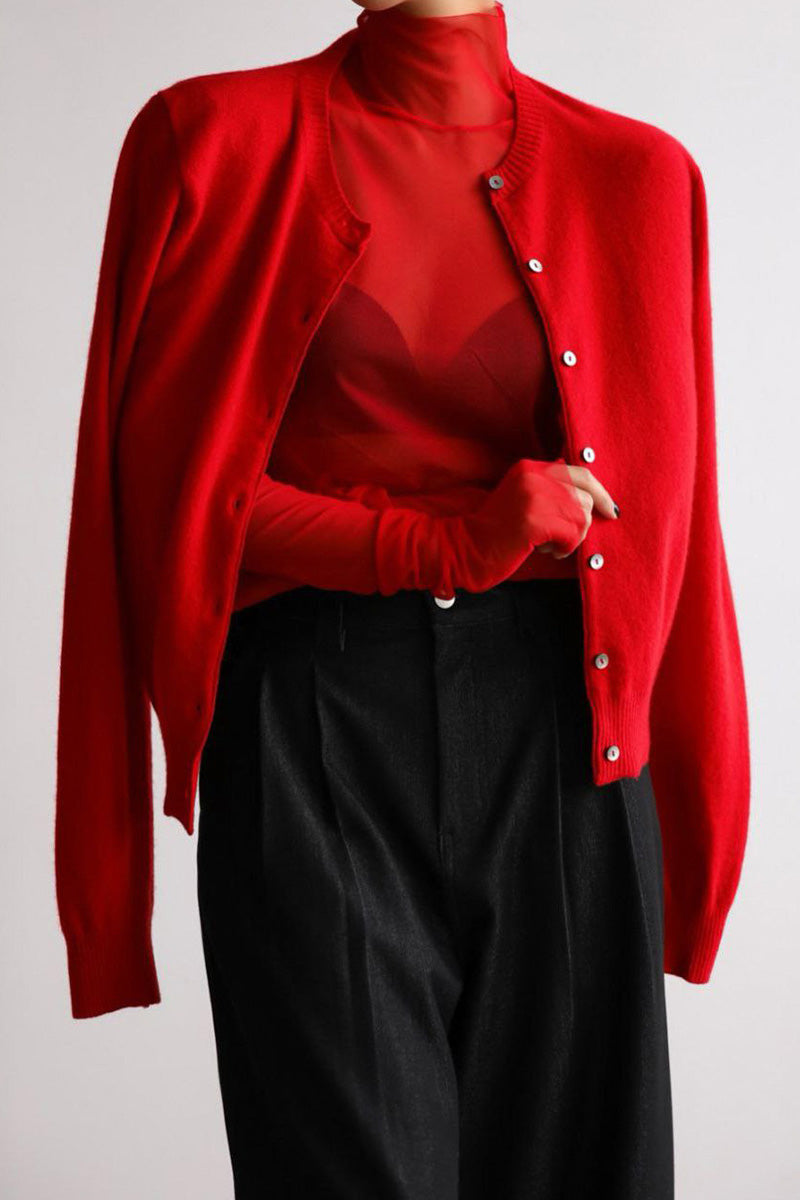 Ensemble maille femme haut col roulé sans manches cardigan court - Celia