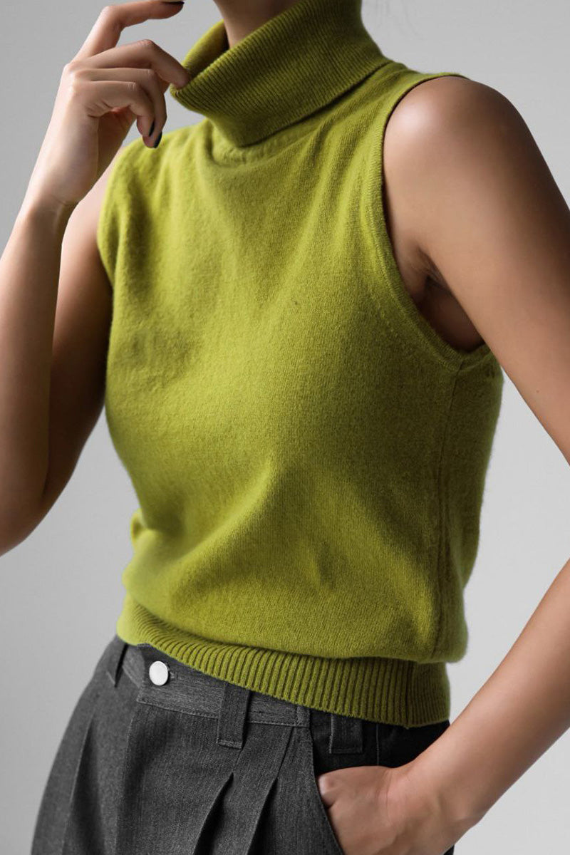 Ensemble maille femme haut col roulé sans manches cardigan court - Celia