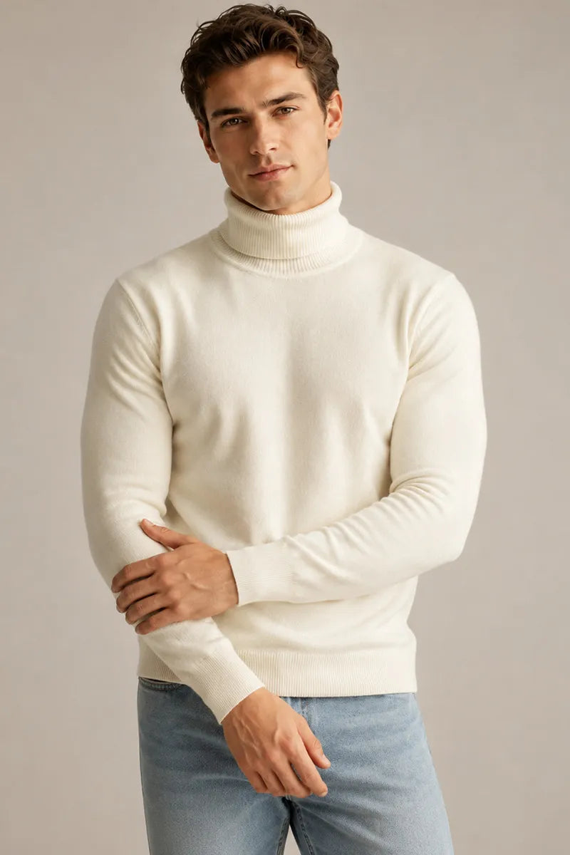 Pull homme col roulé coupe ajustée maille unie slim - Caspar