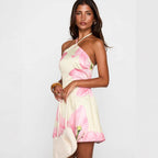 Robe courte fleurie dos nu encolure licou - Martina