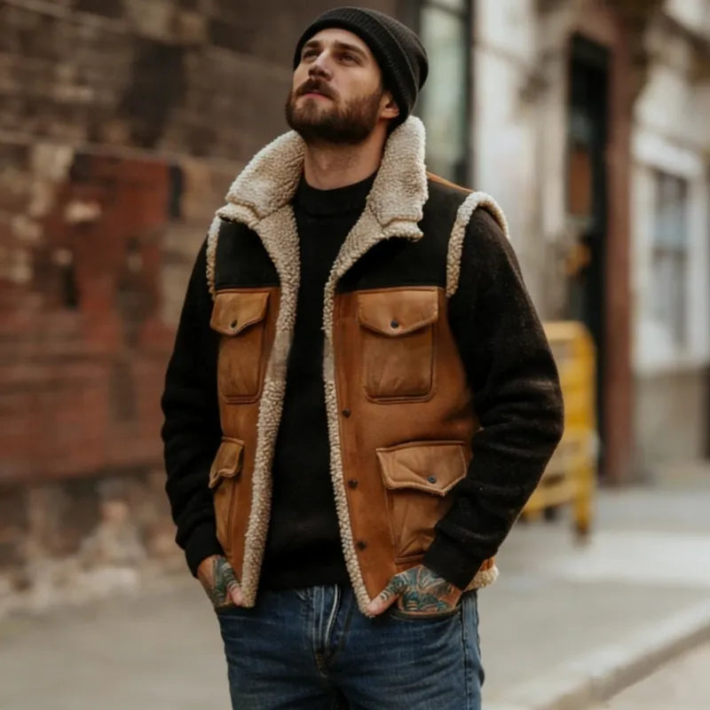 Gilet vintage homme color block doublure laine polaire - Émeric