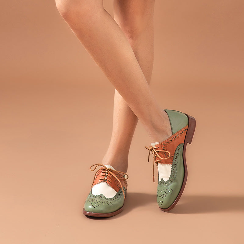 Chaussures oxford femme bicolores talon bas perforations décoratives - Milany