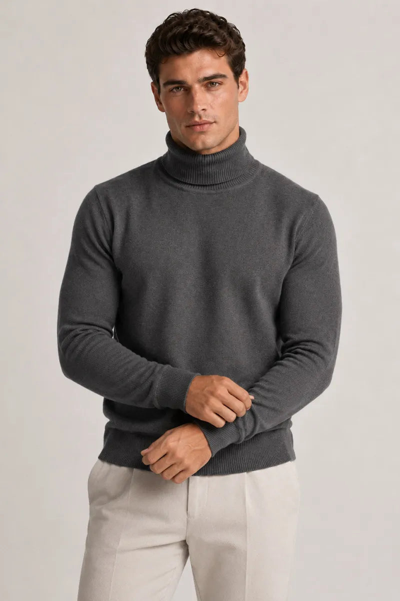 Pull homme col roulé coupe ajustée maille unie slim - Caspar