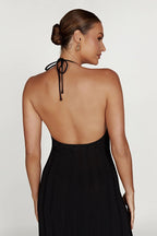 Robe midi plissée col licou dos nu - Dalila