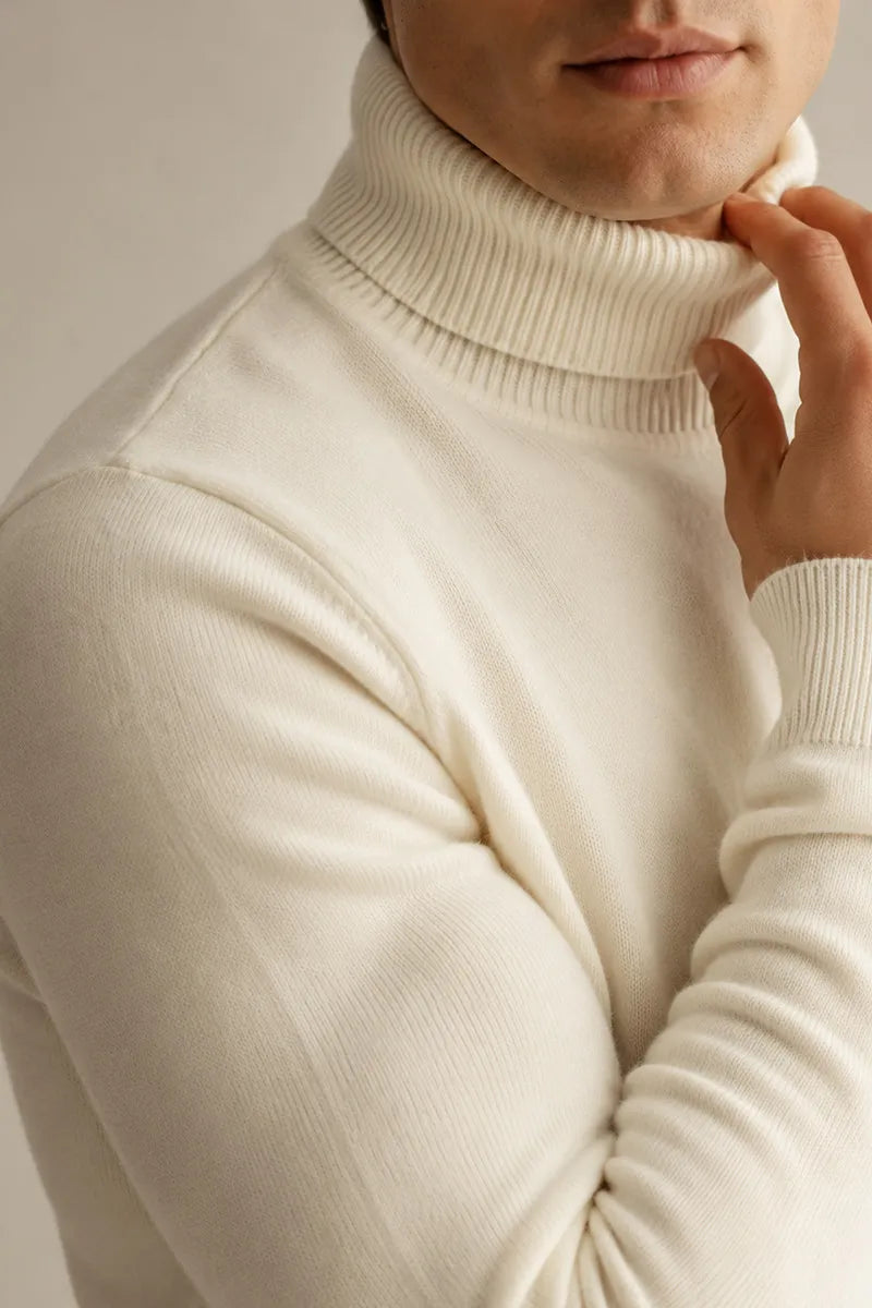 Pull homme col roulé coupe ajustée maille unie slim - Caspar