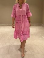 Robe femme broderies décoratives boutonnage devant détails ajourés - Merker
