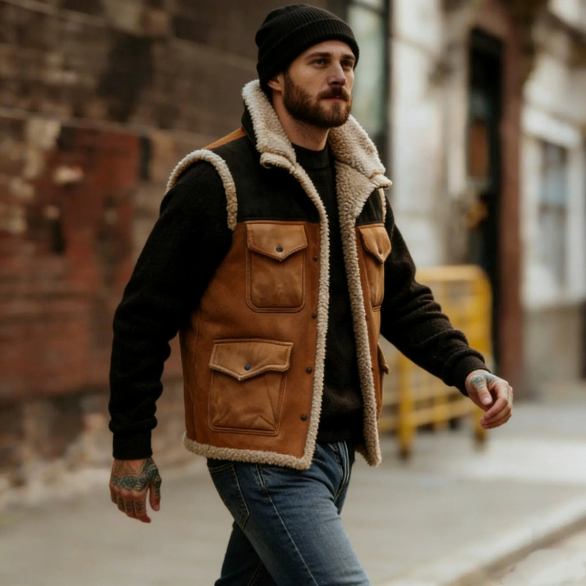 Gilet vintage homme color block doublure laine polaire - Émeric