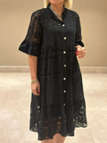 Robe femme broderies décoratives boutonnage devant détails ajourés - Merker