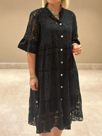 Robe femme broderies décoratives boutonnage devant détails ajourés - Merker