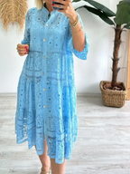 Robe femme broderies décoratives boutonnage devant détails ajourés - Merker