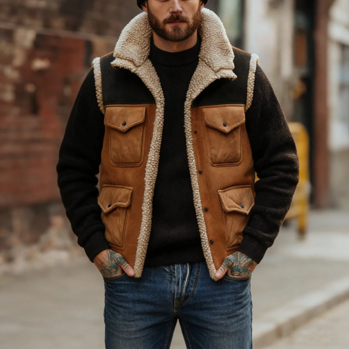 Gilet vintage homme color block doublure laine polaire - Émeric