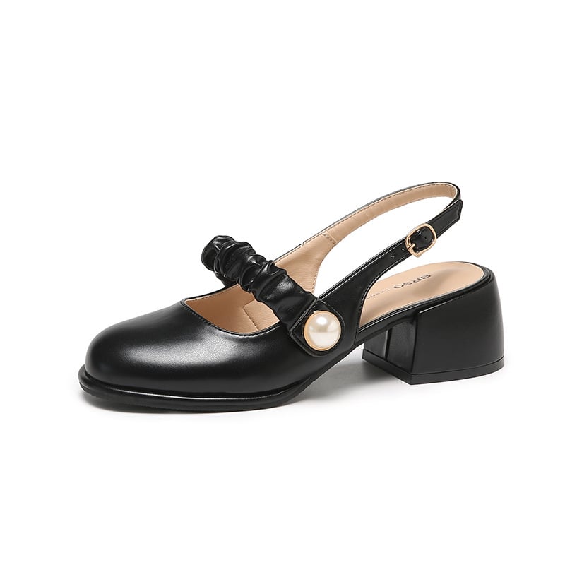 Sandales femme talon large bout fermé bride réglable perle décorative - Perla