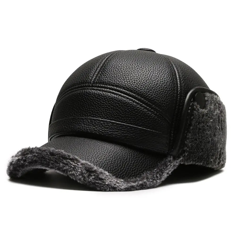 Casquette homme effet cuir oreillettes polaire chaude hiver - Mauro