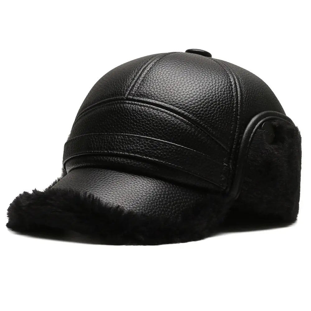 Casquette homme effet cuir oreillettes polaire chaude hiver - Mauro