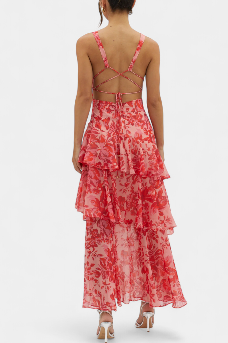Robe longue mousseline décolleté en V couches superposées drapé fluide - Domenica
