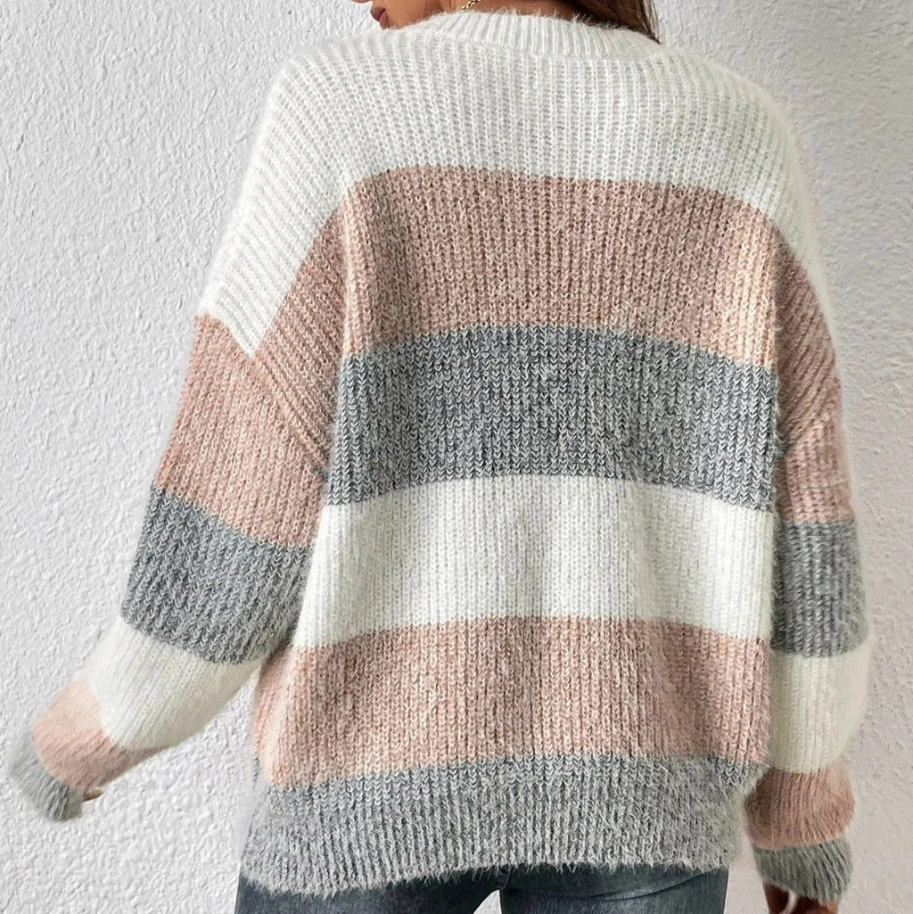 Pull femme maille épaisse rayures larges statement tricot - Maelis