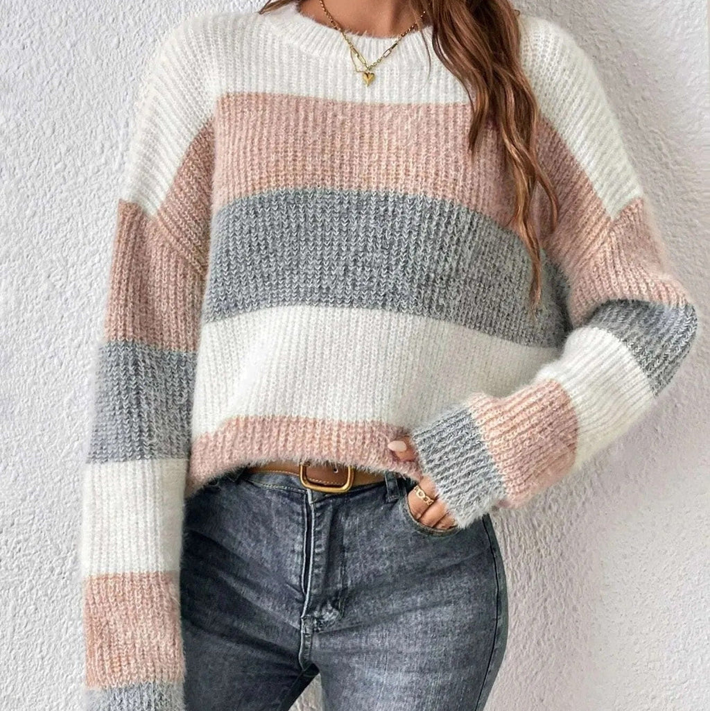 Pull femme maille épaisse rayures larges statement tricot - Maelis