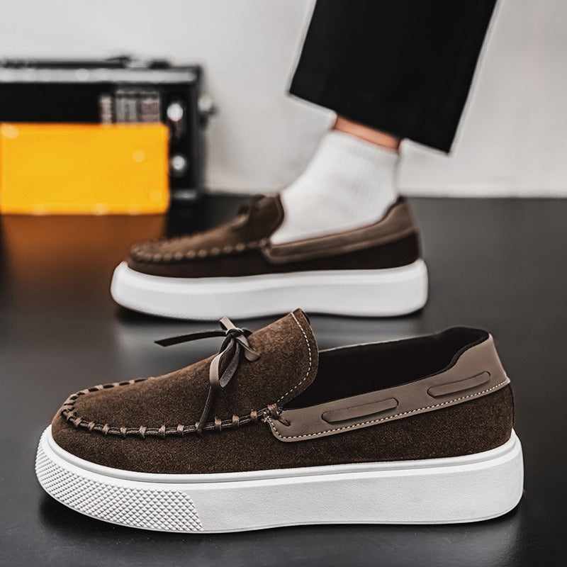 Mocassins homme daim couleur café semelle blanche épaisse - Bennett