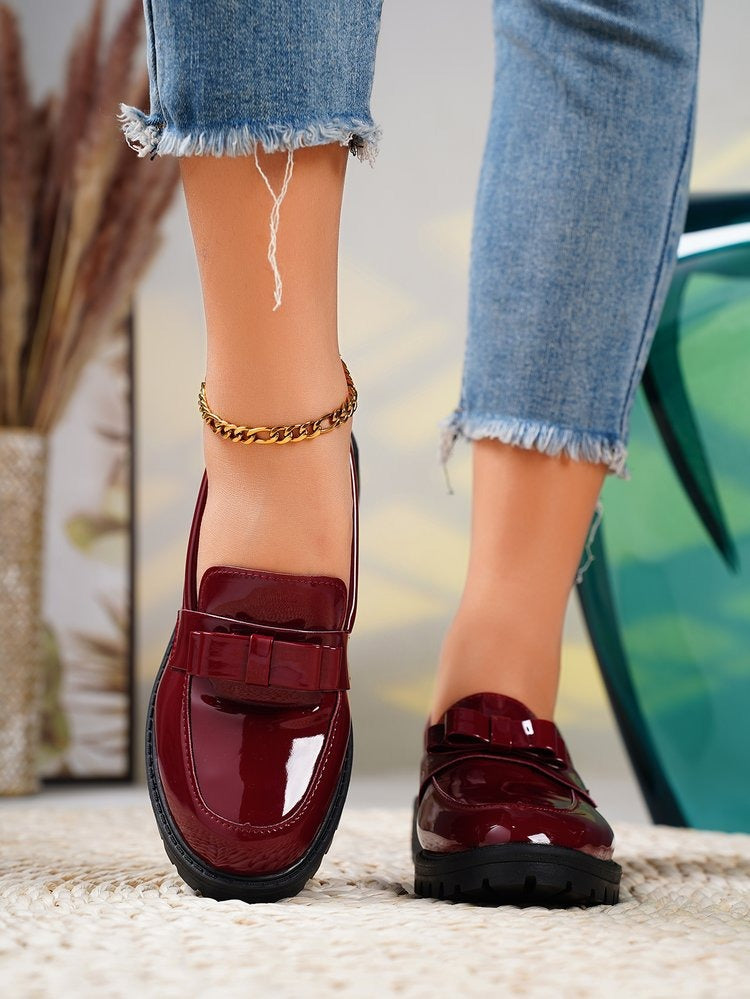 Mocassins femme cuir verni brillant semelle épaisse structurée - Victoria