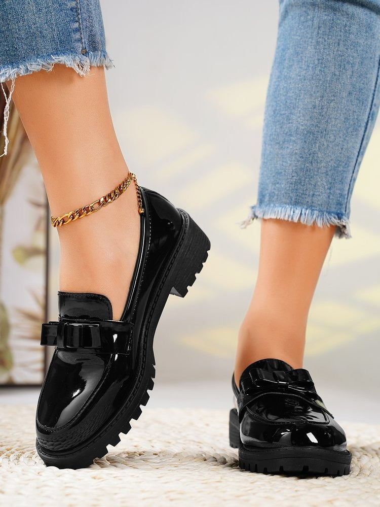 Mocassins femme cuir verni brillant semelle épaisse structurée - Victoria