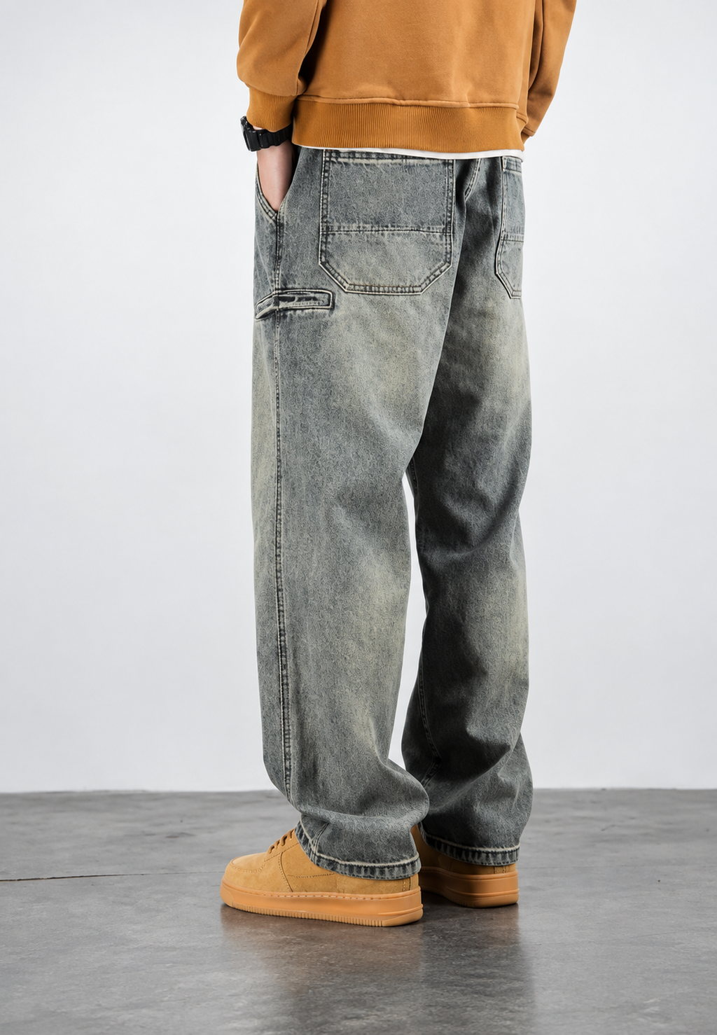 Jean homme coupe ample effet délavé jambe droite denim - Roderik